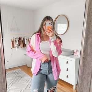 Pink and White Button Down Shirt